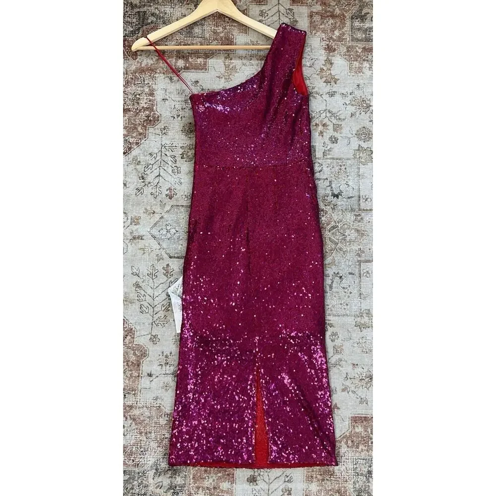 Dress The Population Martine Sequin One Shoulder Dress in Fuchsia Size S NWT - Picture 13 of 15